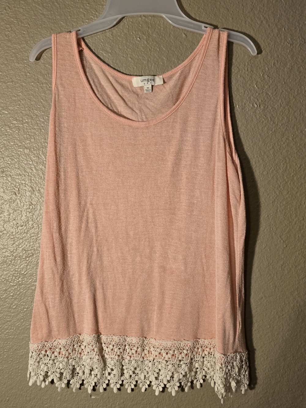 Umgee Pink Sleeveless Knit Tank with Crochet Hem #830